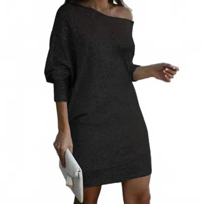 Hiddenbrand Slant Shoulder Sequin Dress In Black