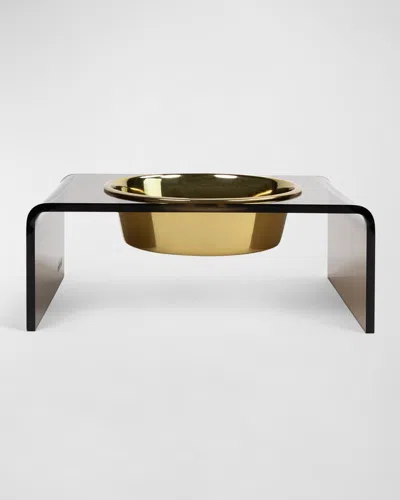 Hiddin Bronze Single Bowl Pet Feeder, 2 Qt Golden Bowl