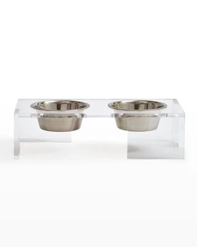Hiddin Clear Panel Double Pet Bowl Feeder In Clear/silver