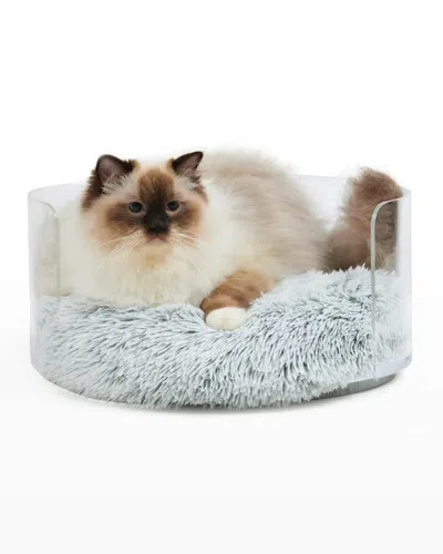 Hiddin Clear Round Pet Bed With Donut Cushion In Clear/blue-grey