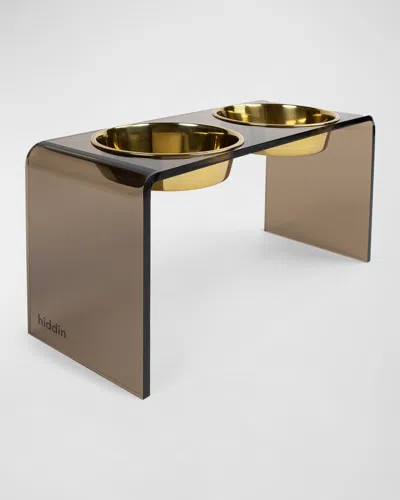 Hiddin Large Bronze Double Bowl Pet Feeder - 2 Qt Golden Bowls