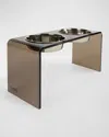 Hiddin Large Bronze Double Bowl Pet Feeder - 2 Qt Silver Bowls In Silver