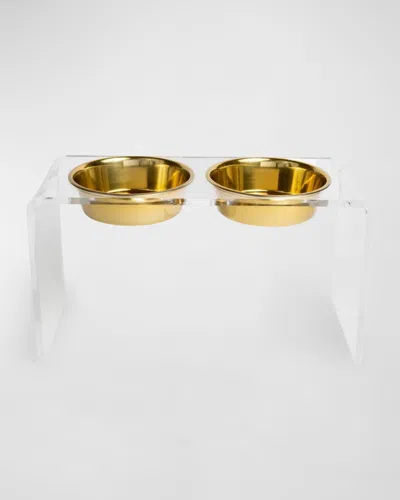 Hiddin Large Clear Double Golden Bowl Pet Feeder, 2 Qts