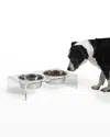 HIDDIN LARGE CLEAR DOUBLE PET BOWL FEEDER WITH 1 QUART SILVER BOWLS
