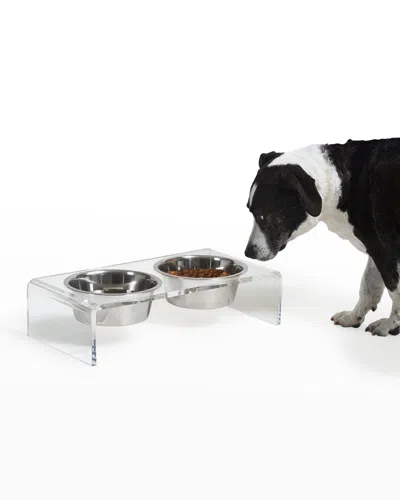 Hiddin Large Clear Double Pet Bowl Feeder With 1 Quart Silver Bowls In Metallic