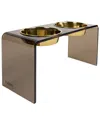 Hiddin Large Smoke Bronze Double Bowl Pet Feeder With Gold Bowls In Gold