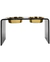 Hiddin Large Smoke Grey Double Bowl Pet Feeder With Gold Bowls In Gold