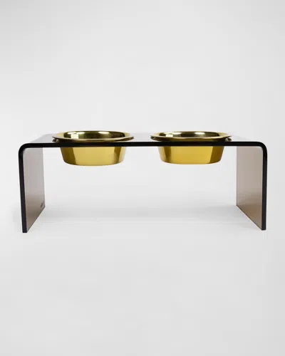 Hiddin Medium Bronze Double Bowl Pet Feeder, 1 Qt Golden Bowls In Brown