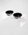 Hiddin Small Clear Double Bowl Pet Feeder With Black Bowls In Black