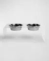 Hiddin Medium Clear Double Bowl Pet Feeder, 1 Quart In Silver