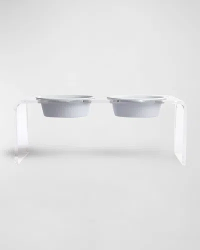 Hiddin Medium Clear Double Bowl Pet Feeder, 1 Quart In White
