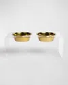 Hiddin Medium Clear Double Bowl Pet Feeder With Gold Bowls In Gold