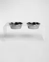 Hiddin Medium Clear Double Bowl Pet Feeder, 2 Quart In Silver
