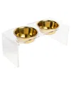 Hiddin Medium Clear Double Golden Bowl Pet Feeder, 1 Qt In Gold