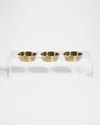 Hiddin Medium Clear Triple Bowl Pet Feeder, 2 Quarts In Clear/gold