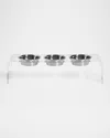 Hiddin Medium Clear Triple Bowl Pet Feeder, 1 Quart In Clear/silver