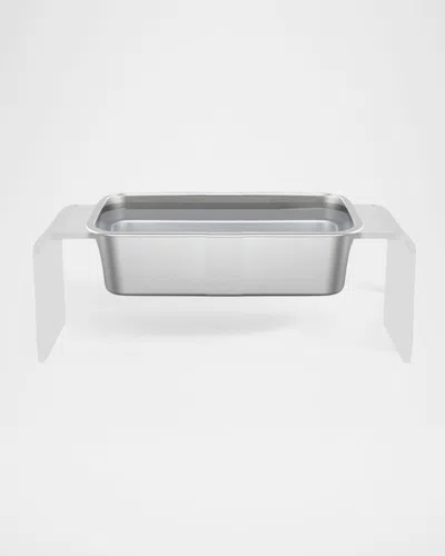 Hiddin Medium Clear Trough Single Bowl Feeder, 1 Gallon In Silver