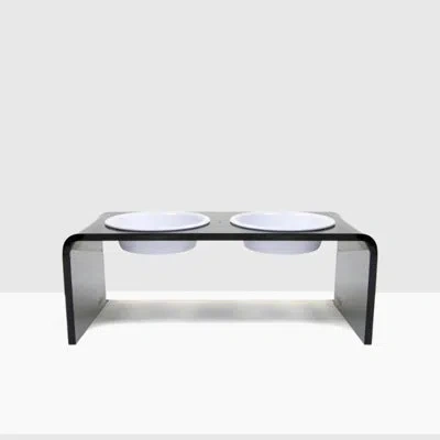 Hiddin Medium Smoke Grey Double Bowl Elevated Pet Feeder In White