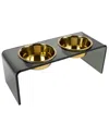 Hiddin Medium Smoke Bronze Double Bowl Pet Feeder With Gold Bowls In Gold