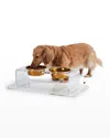 Hiddin Small Clear Double Pet Bowl Feeder With 1 Pint Gold Bowls In Clear/gold