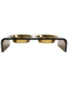 Hiddin Small Smoke Grey Double Bowl Pet Feeder With Gold Bowls In Gold