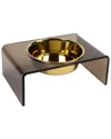 Hiddin Smoke Bronze Single Bowl Pet Feeder With Gold Bowl In Gold
