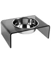 Hiddin Smoke Grey Single Bowl Pet Feeder With Silver Bowl In Silver