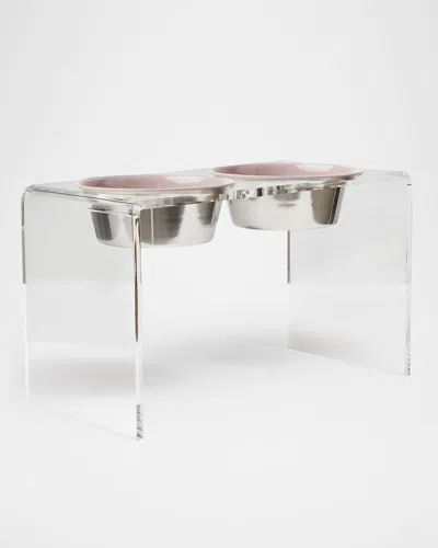 Hiddin Tall Clear Double Feeder With Slow Feed Bowls, 2 Quarts In Clear/blush