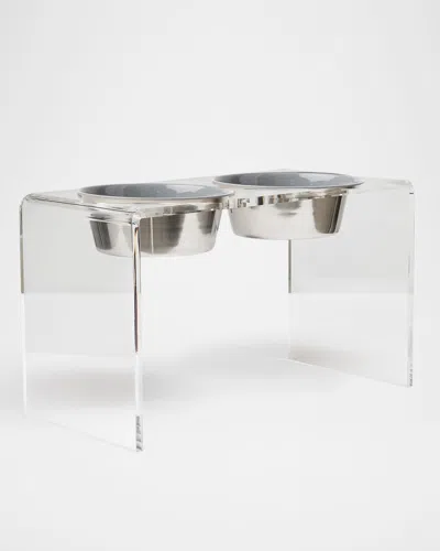 Hiddin Tall Clear Double Feeder With Slow Feed Bowls, 2 Quarts In Clear/grey