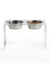 HIDDIN TALL CLEAR DOUBLE PET BOWL FEEDER WITH SILVER BOWLS