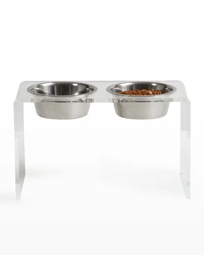 Hiddin Tall Clear Double Pet Bowl Feeder With Silver Bowls In Metallic