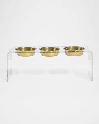Hiddin Tall Clear Triple Dog Bowl Feeder, 2 Quarts In Clear/gold