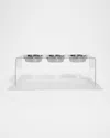 Hiddin Tall Clear Triple Dog Bowl Feeder With 2 Qt. Silver Bowls In Clear/silver