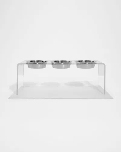 Hiddin Tall Clear Triple Dog Bowl Feeder With 2 Qt. Silver Bowls In Clear/silver