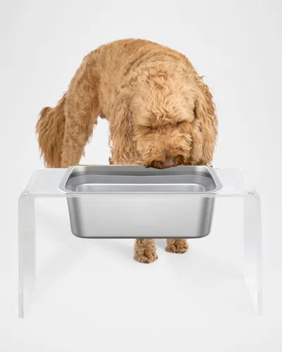 Hiddin Tall Clear Trough Single Bowl Feeder, 1 Gallon In Silver