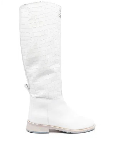 Hide & Jack Crocodile-embossed Leather Boots In White