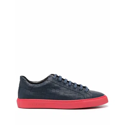 Hide & Jack Crocodile-embossed Low-top Leather Sneakers In Blue