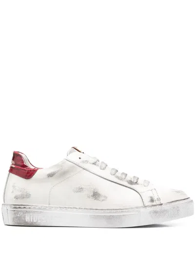 Hide & Jack Distressed-effect Low-top Sneakers In White