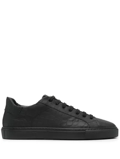 Hide & Jack Essence Crocodile-embossed Leather Sneakers In Black