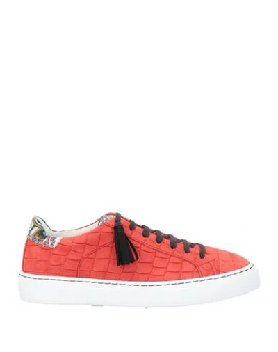 Hide & Jack Woman Sneakers Red Size 6 Leather, Textile Fibers