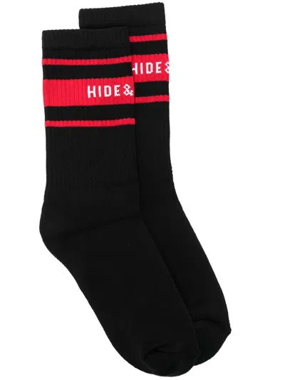 Hide & Jack Ribbed Logo-stripe Socks In Black