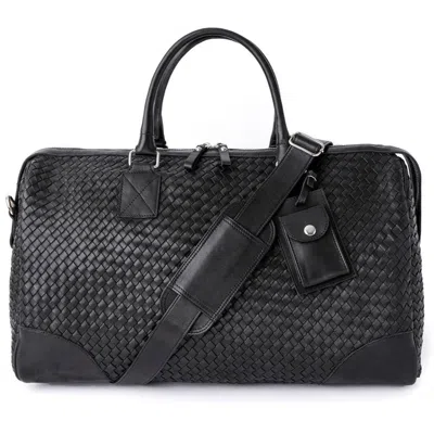Hides Leather Co. Men's Black Handmade Woven Leather Duffle, Large Weekender Bag