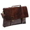 Hides Leather Co. Men's Brown Distressed Full-grain Messenger Bag, Slim Laptop Shoulder Bag