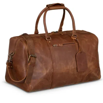Hides Leather Co. Men's Brown Handmade Travel Leather Duffle With Luggage Tag - Tourist
