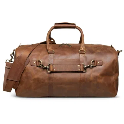 Hides Leather Co. Men's Brown Handmade Travel Leather Duffle With Luggage Tag - Traveler