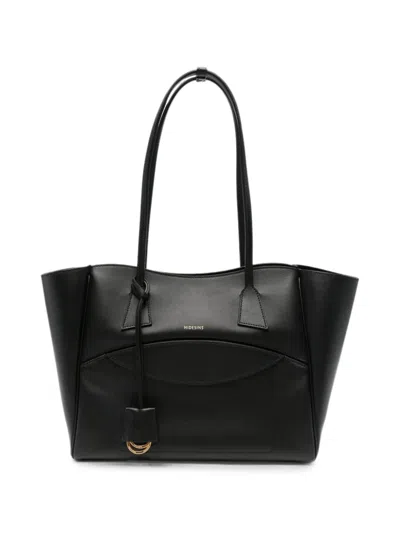 Hidesins Leather Shopper Bag Front Pocket Top Handles In Black