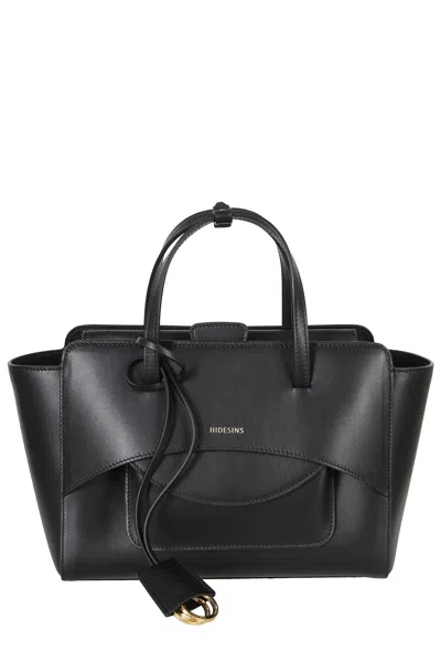 Hidesins Black Rectangular Flap M Two-tone Leather Shoulder Bag