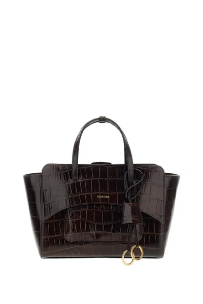 Hidesins Brown Flap M Croc-effect Leather Shoulder Bag In Burgundy