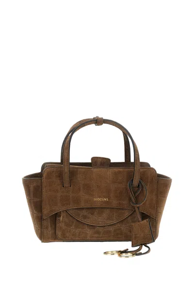 Hidesins Brown Flap S Croc-effect Suede Shoulder Bag
