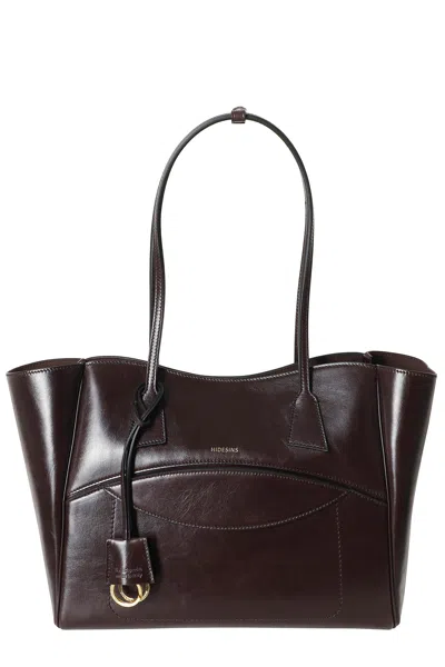 Hidesins Brown Two-tone Shopper Gold Logo Leather Tote Bag
